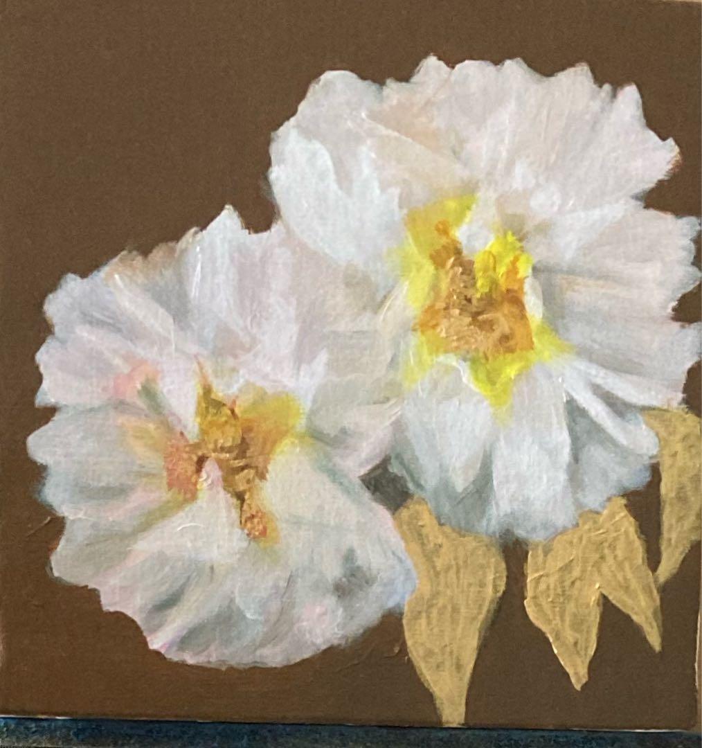 油彩画　「　白い牡丹 」　原画　額付