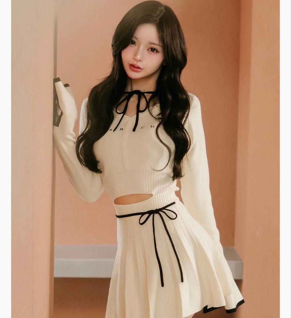 ウエストオープンリボンデザインニットミニワ ンピース - FL/IVO