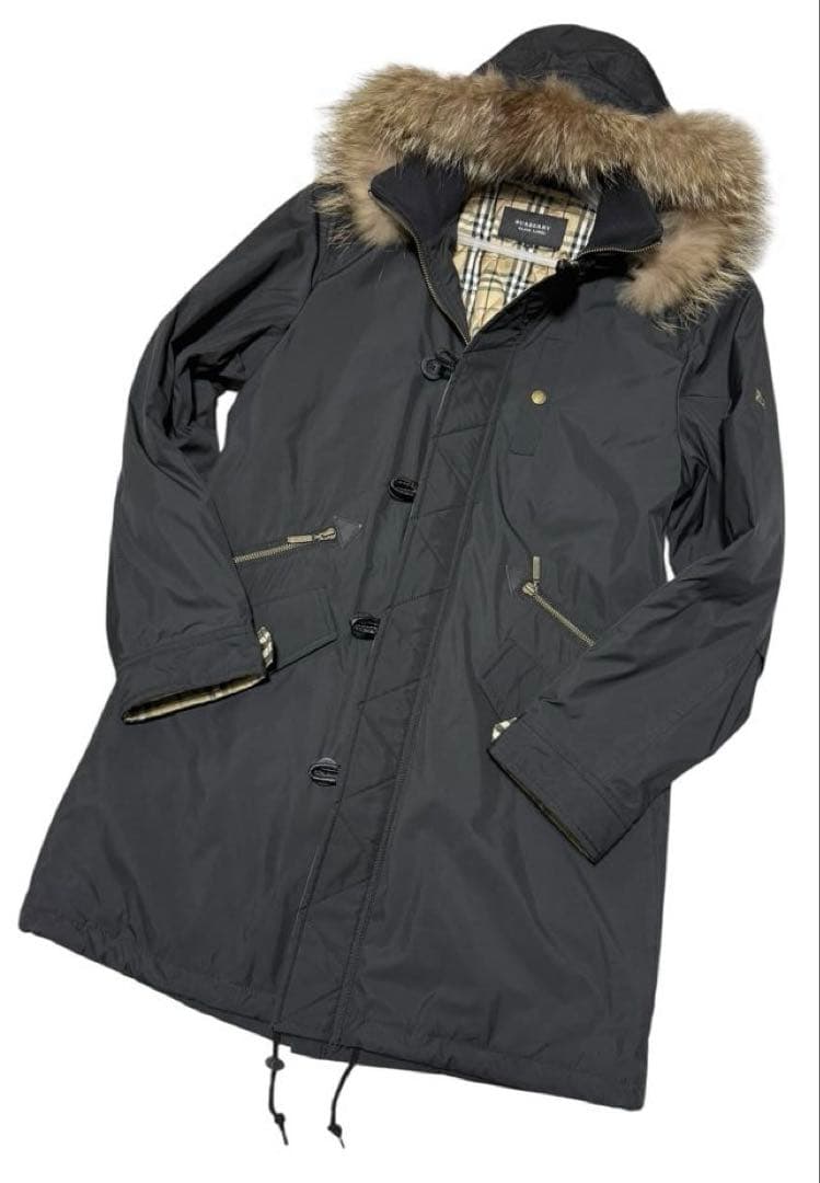 バーバリーブラックレーベル　ロングモッズコート　黒　Lサイズ