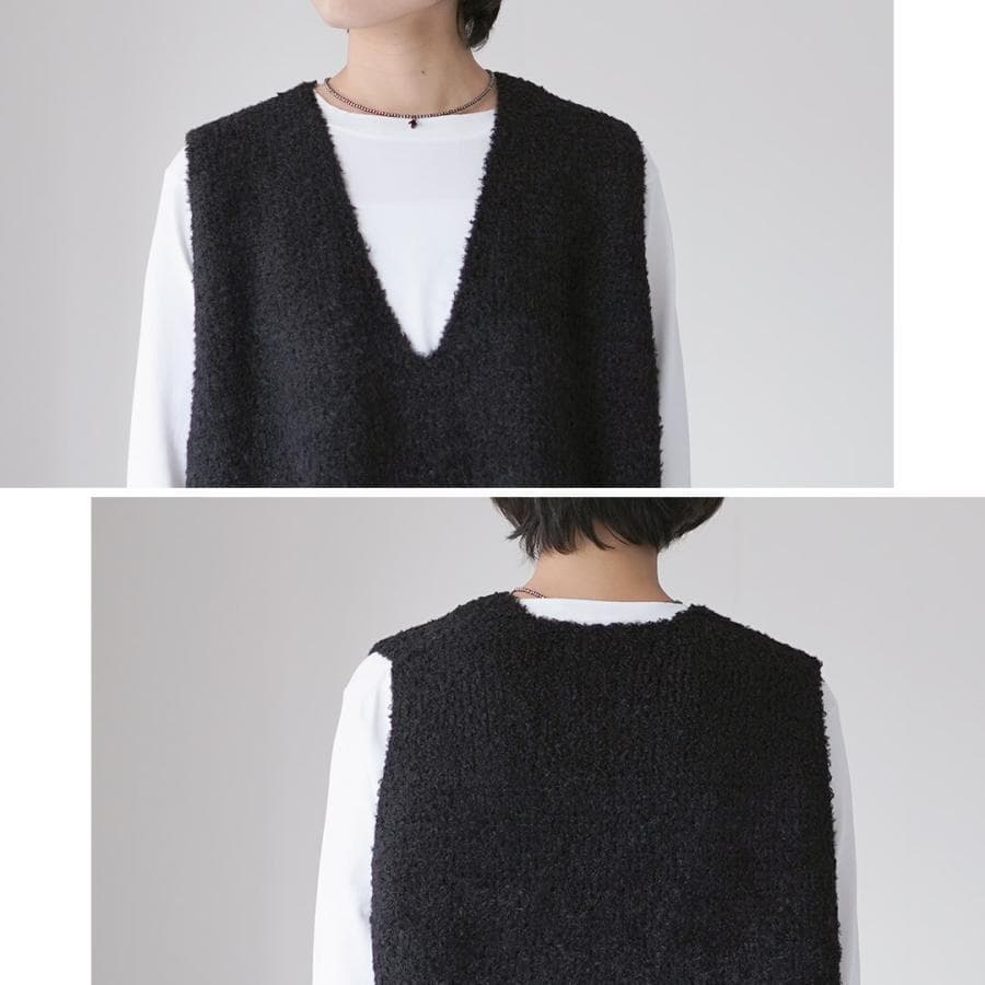 【新品タグ】mizuiro ind ミズイロインド 黒 へアリーVネックベスト