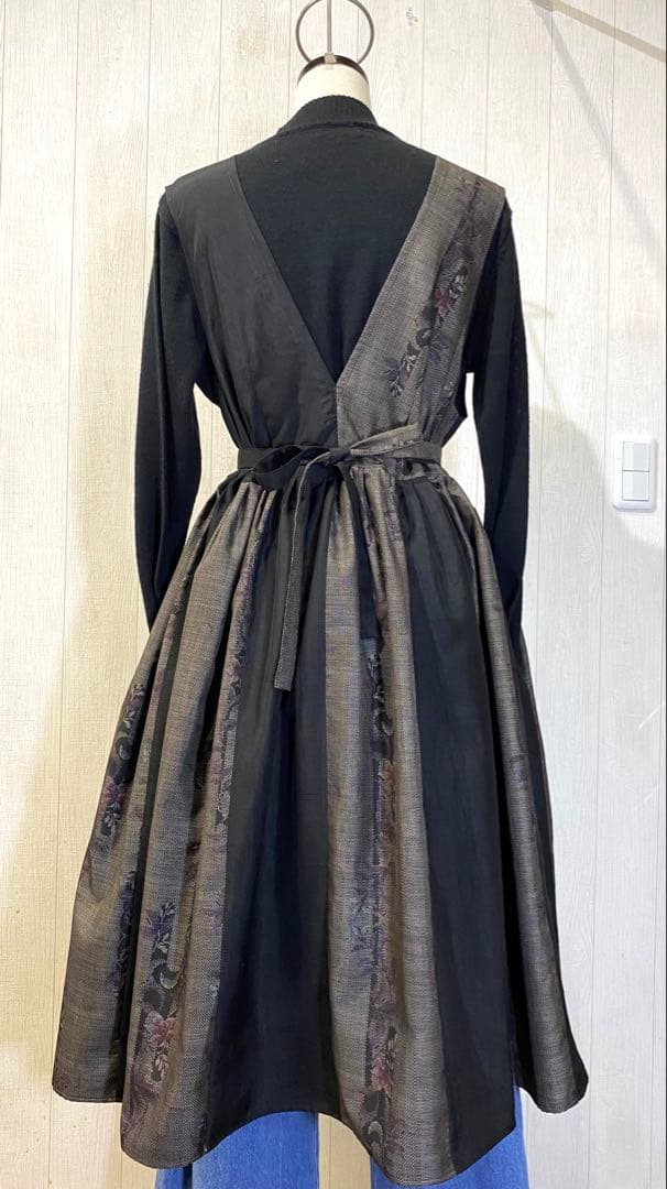 大島紬 正絹紬 2種使い タックたっぷりワンピース