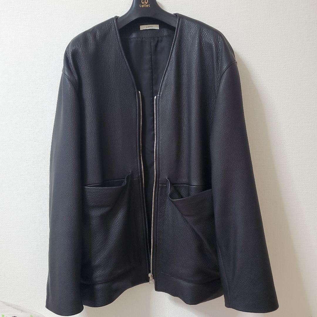 LIDNM ゴートレザーノーカラージャケット M