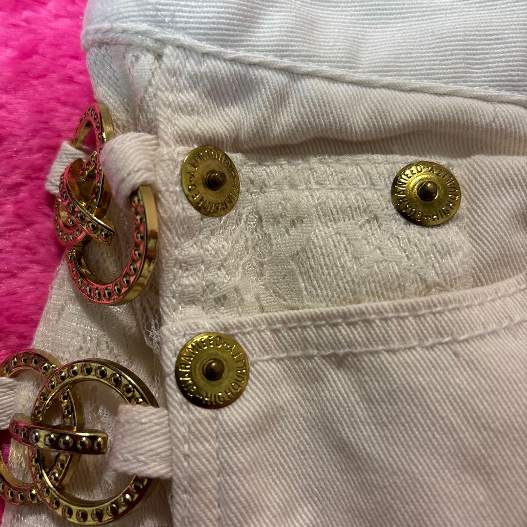 Y2K 平成ギャル系ホワイトデニムショートパンツサイドリング付き