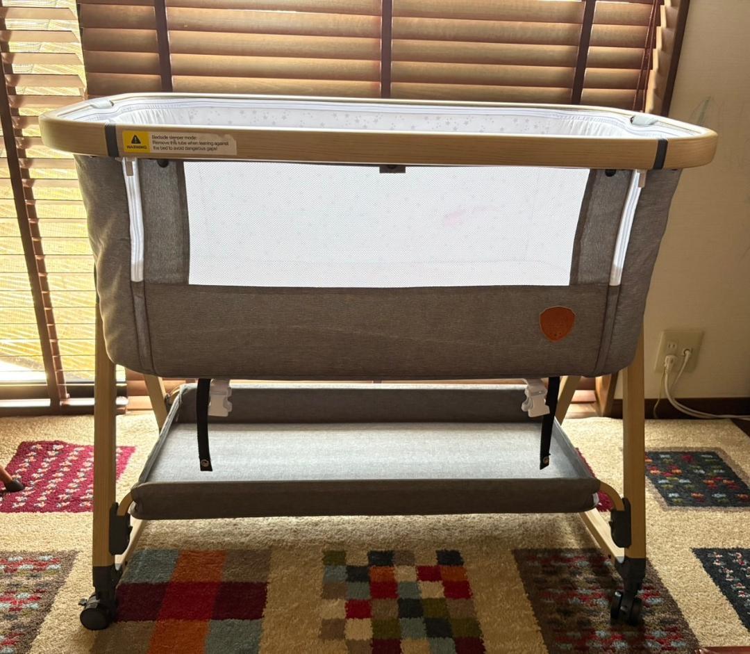 HZDMJ ベビーベッド　収納かご蚊帳マット付　キャスターらくらく移動　揺りかご