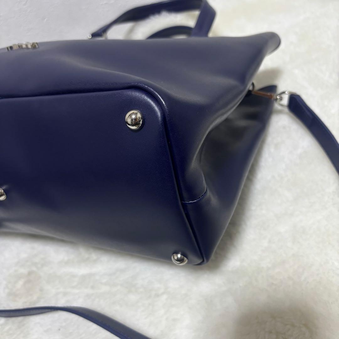 【極希少】ロンシャン オノレ2wayレザー ショルダーバッグ ハンド ネイビー