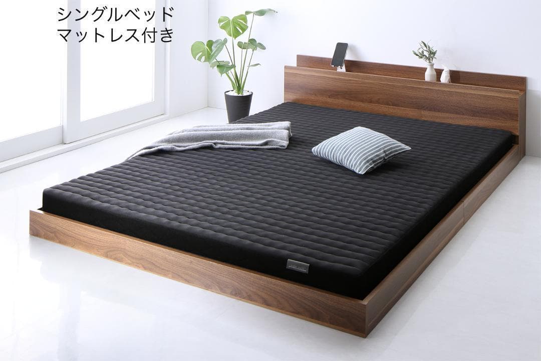 【たらこ】新品 送料込 シングルベッド マットレス付 棚 コンセント付