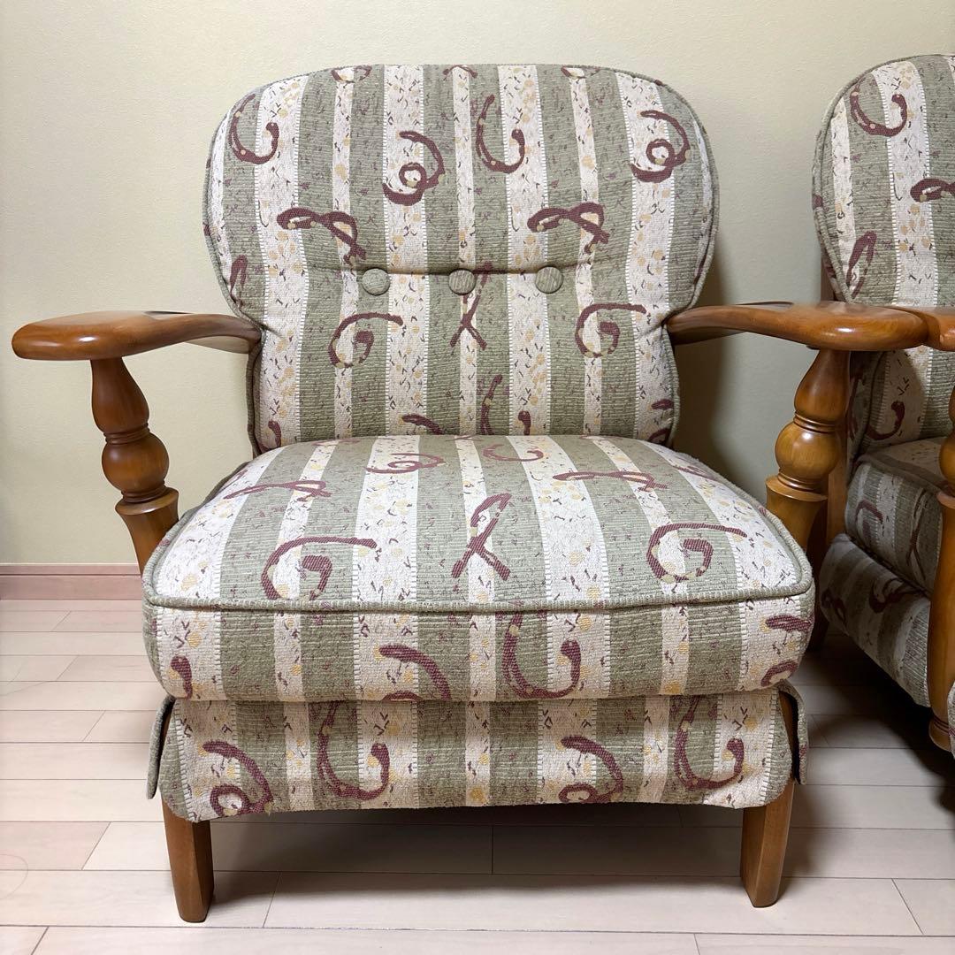 木製ストライプ模様　１人掛けソファ