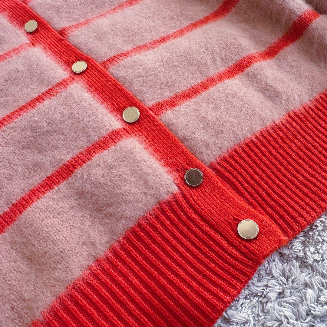 希少•美品【カシミヤmixウール／シャギーニット】アナイ／ボーダー柄カーディガン