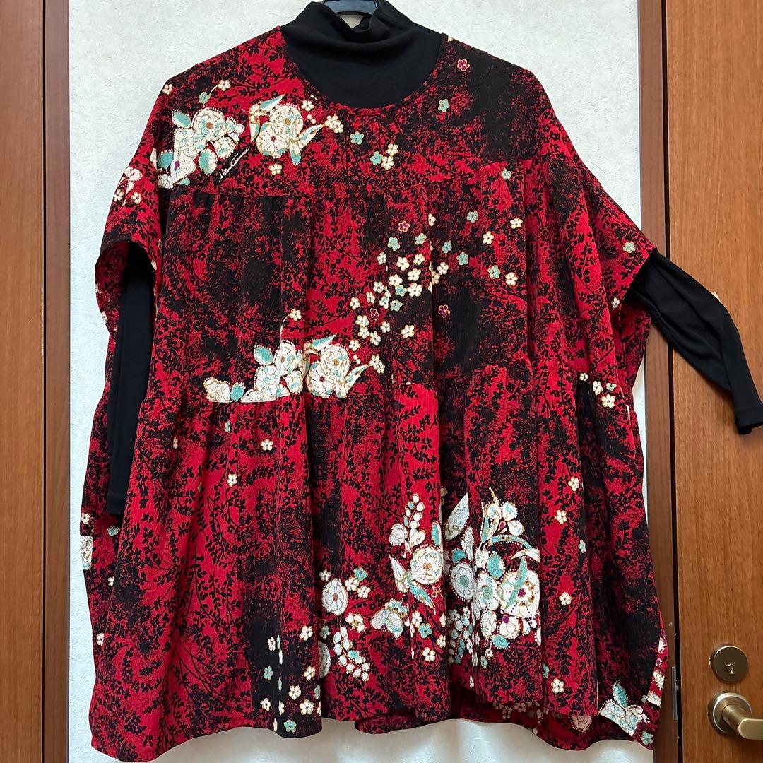 新品　詩仙堂　ちりめん　3段切り替え　ギャザー　チュニック