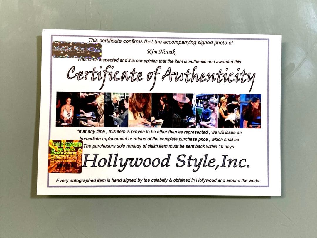 キム・ノヴァク直筆サイン入り2Lサイズ写真…めまい…