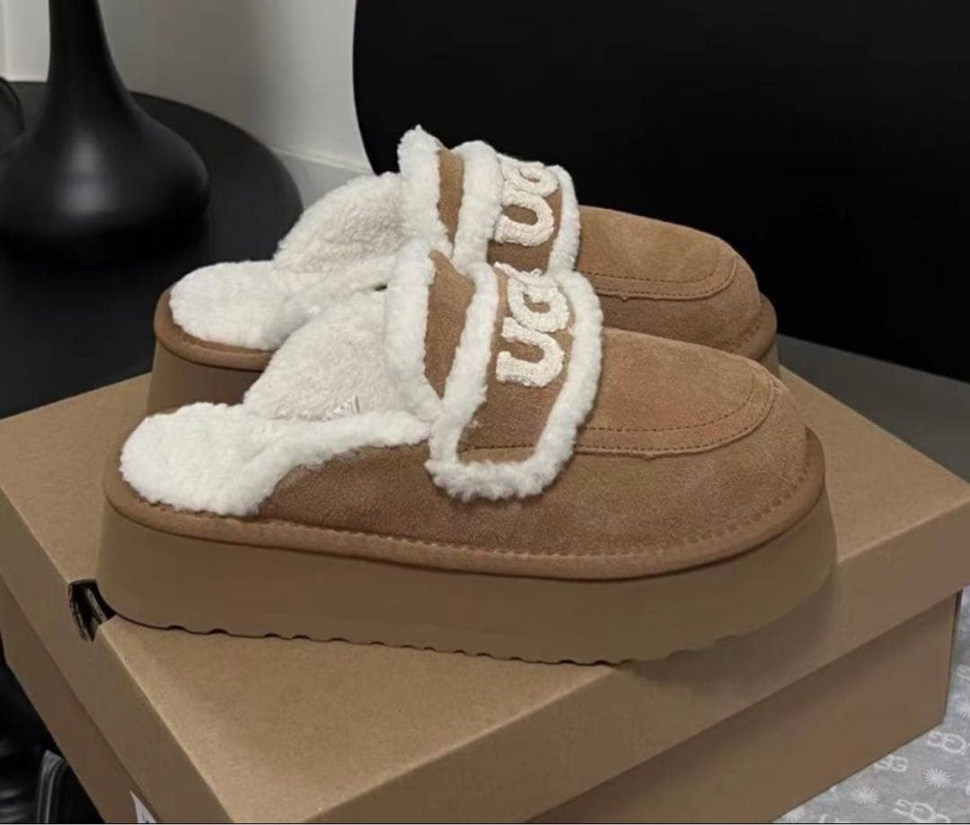 UGG スエードファースリッパ ブラウン 厚底 24CM