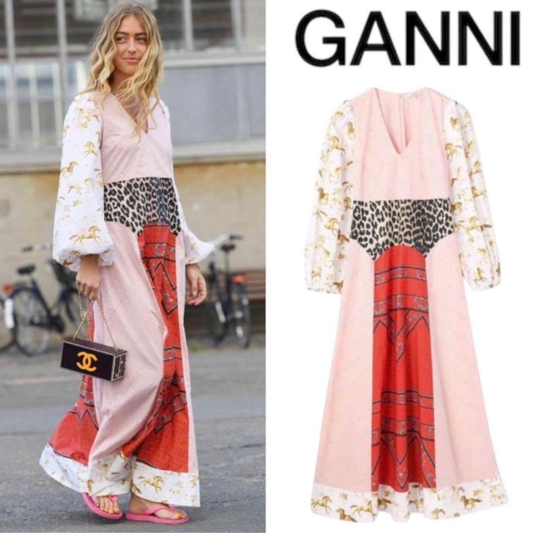 GANNI パッチワークワンピース ピンク レオパード
