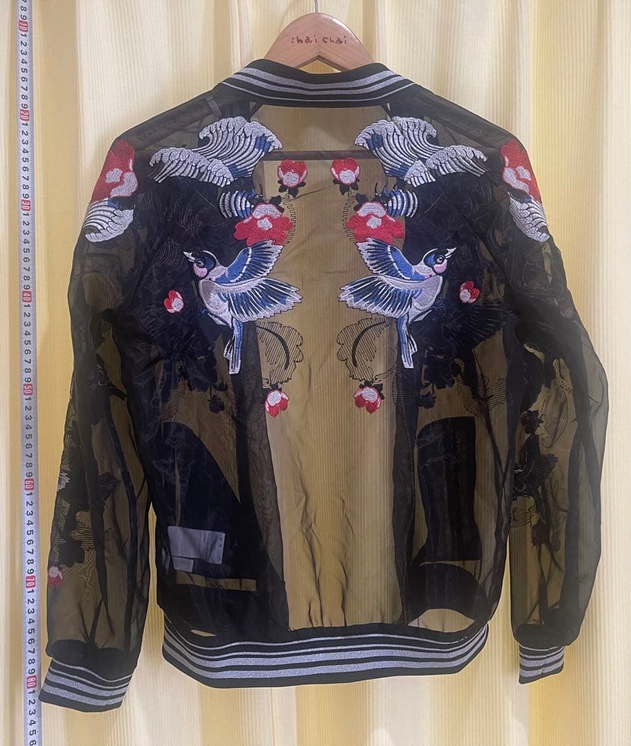 Ochirly(L)透けるスカジャンTATOO柄,春夏軽い,未使用に近い男女兼用