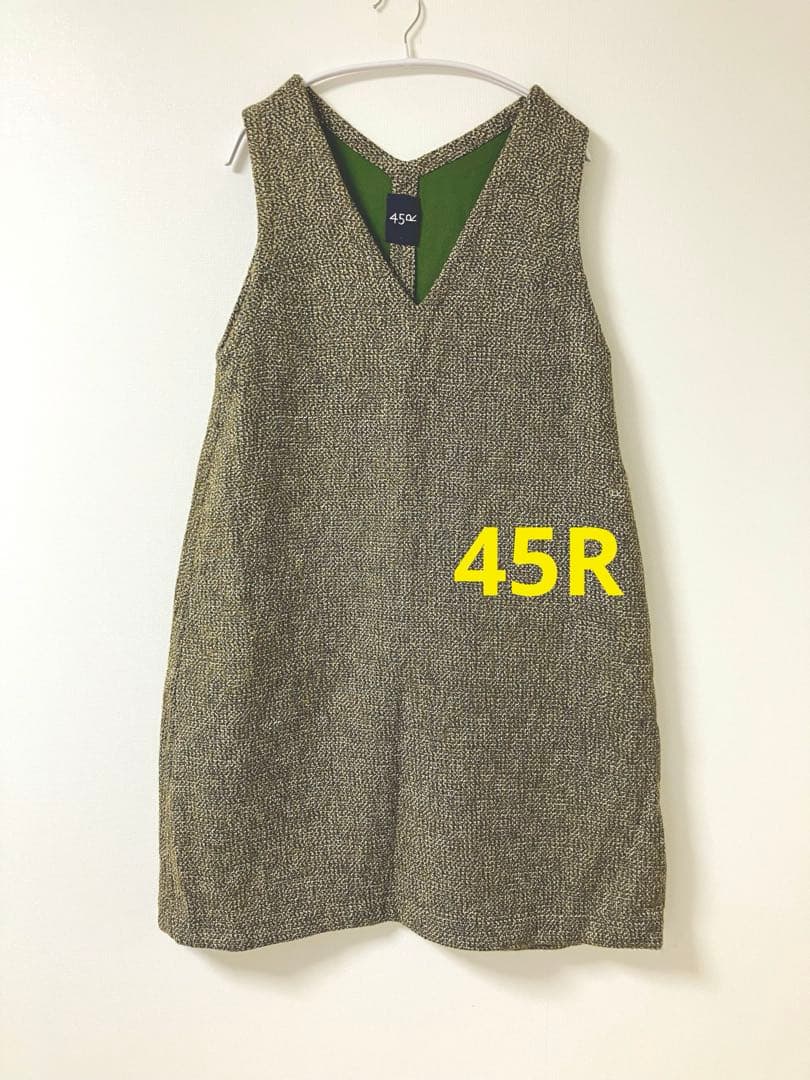 45R★アーミッシュツイードのワンピース★緑系2