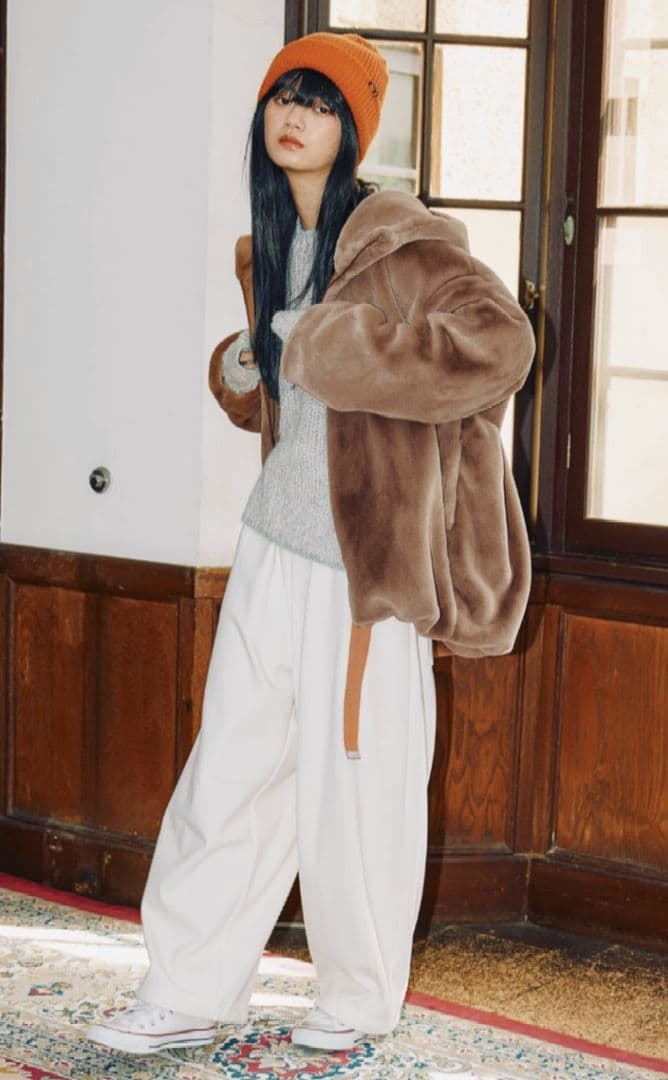 niko and… ベルベットファーフードブルゾン ブラウン L