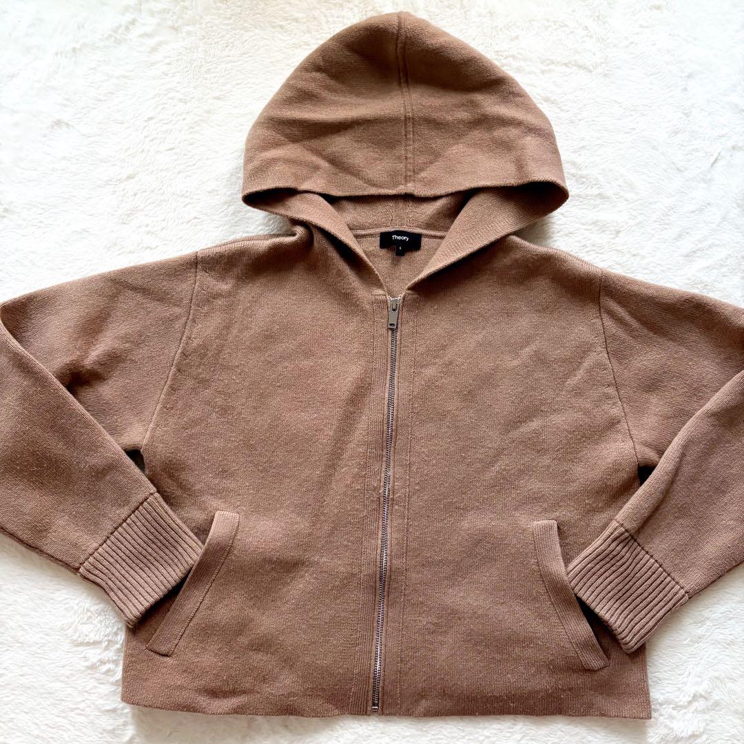 美品！　23AW セオリー　ジップ パーカー　フード　カシミヤ混　茶　現行　S
