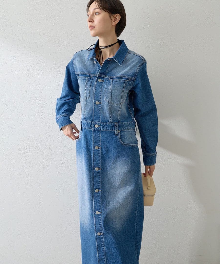 【美品】2025AW WhimGazette ストレッチデニムワンピース　ブルー