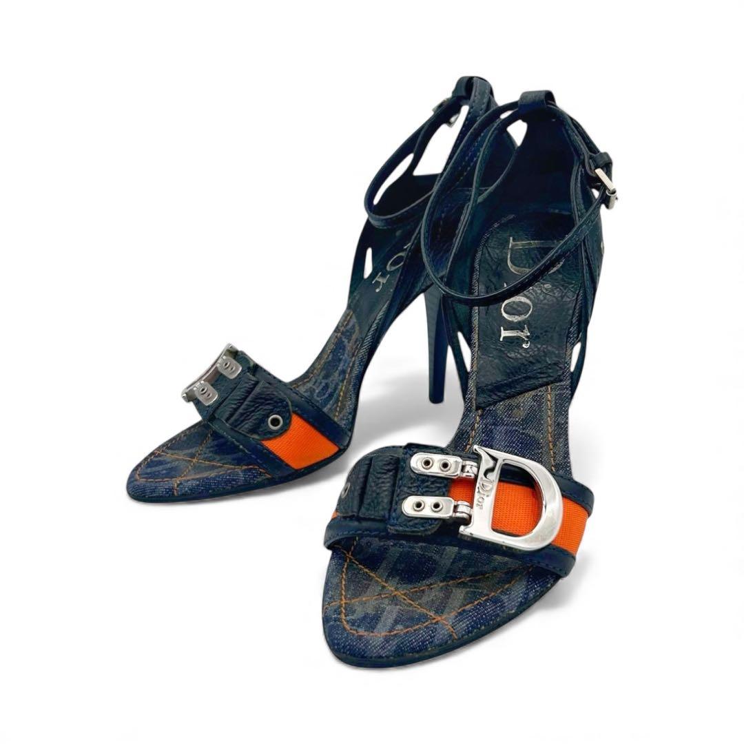 【希少】Dior ガリアーノ期 トロッター Dバックル ヒールサンダル Y2K