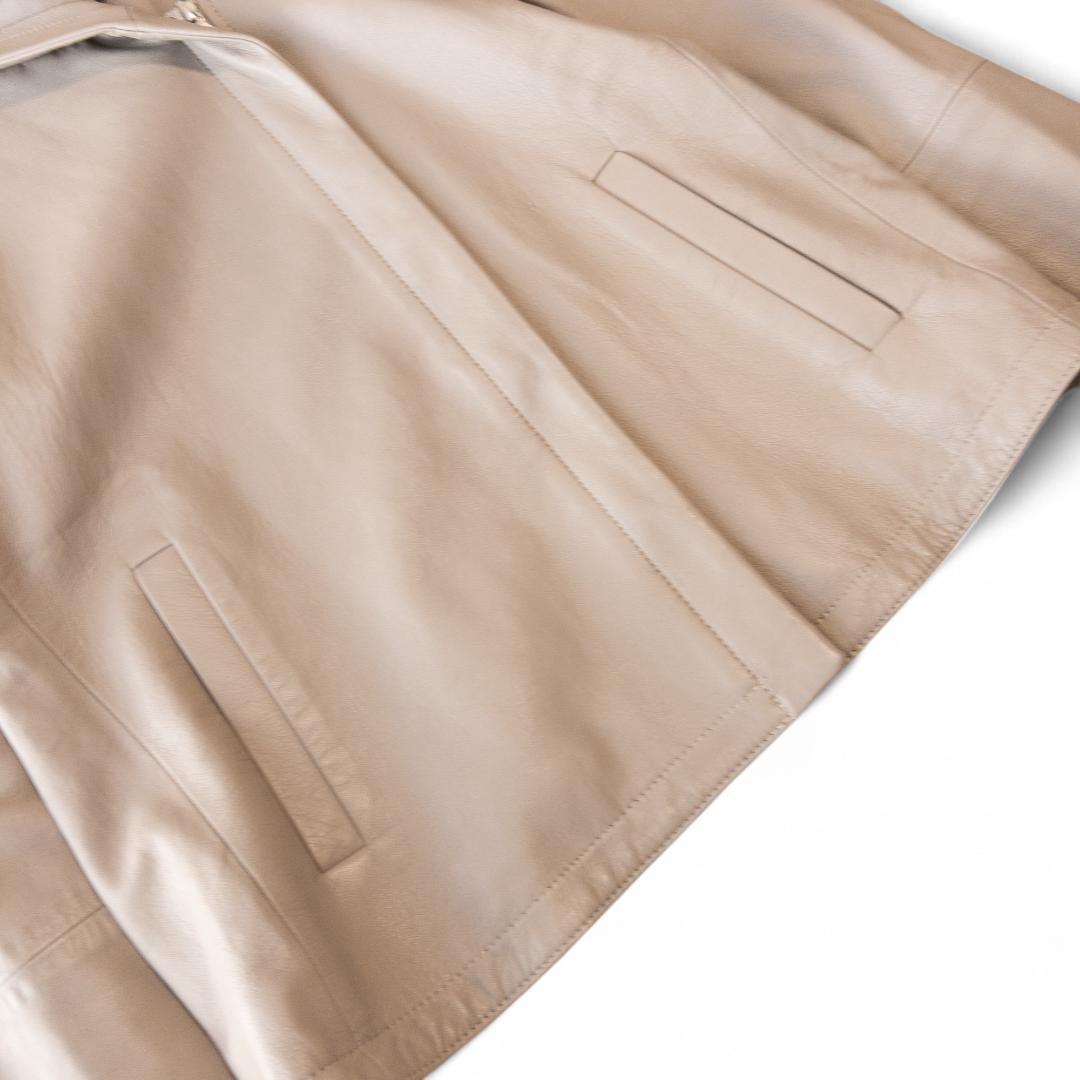 試着のみ セオリーリュクス ラムレザーフードブルゾン 40 グレージュ