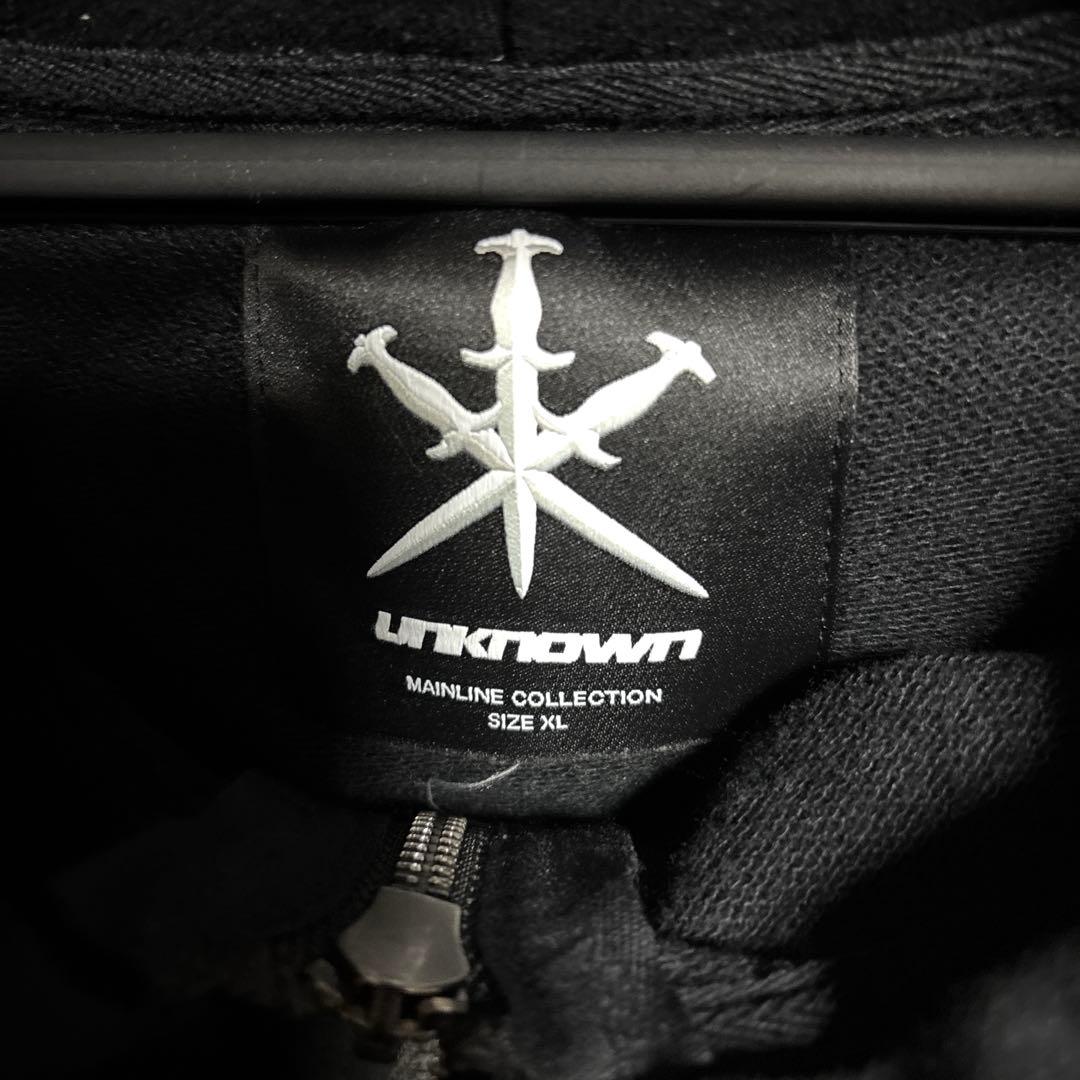 unknown クロスラインストーンジップパーカー ブラック×シルバー