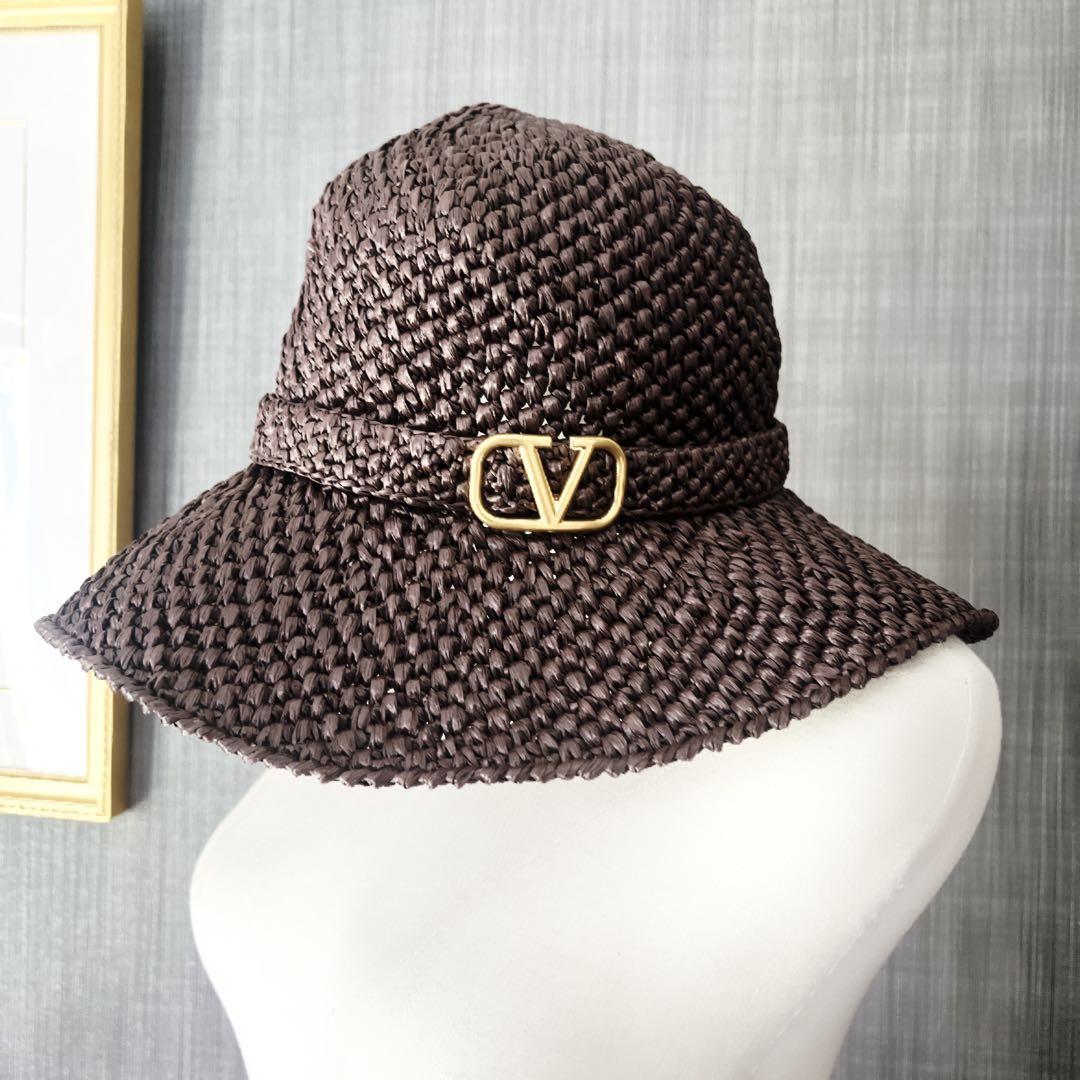美品　VALENTINO ヴァレンティノ 帽子　ストロー　ハット　ロゴ