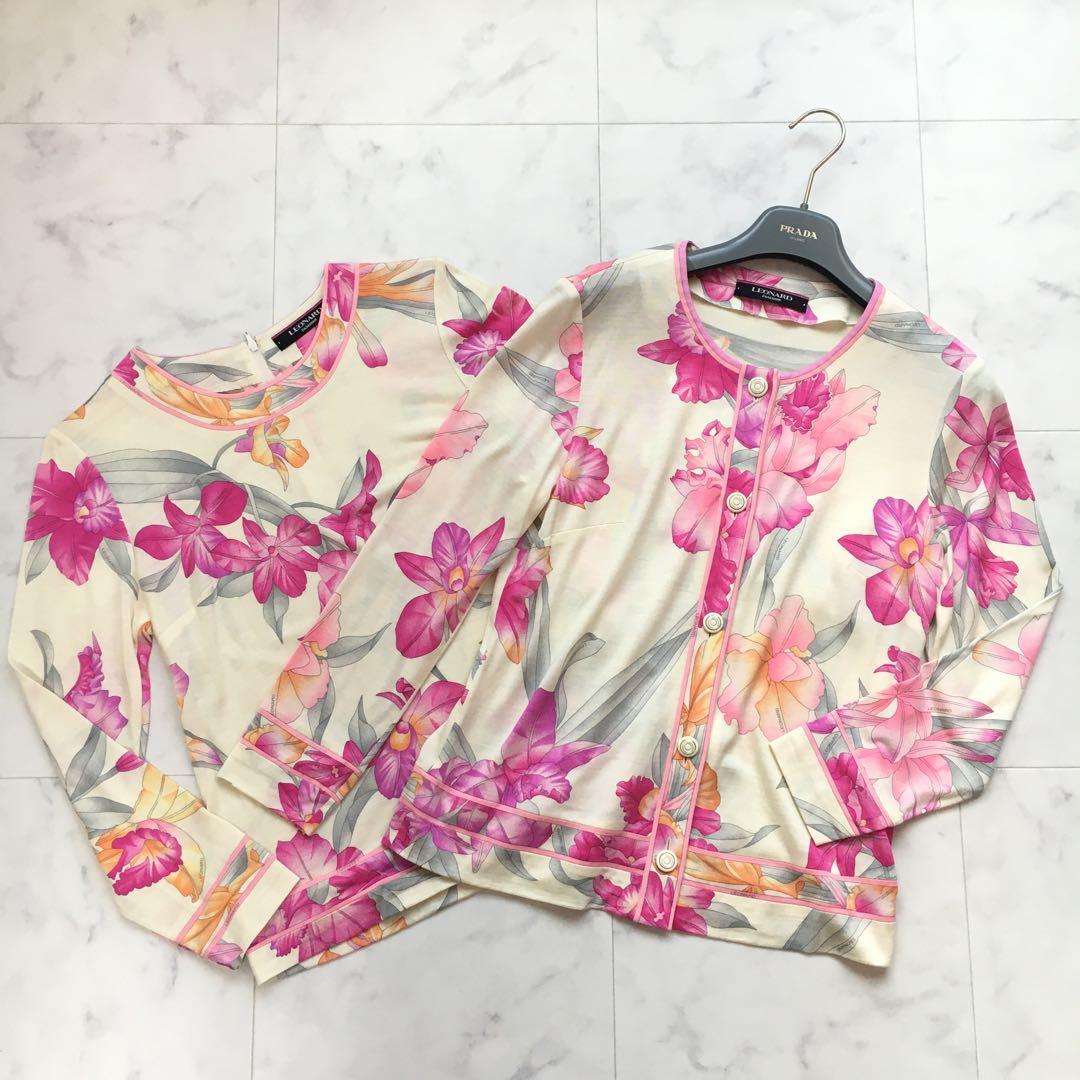 近年美品　LEONARD レオナール　シルクウール　アンサンブル　カーディガン