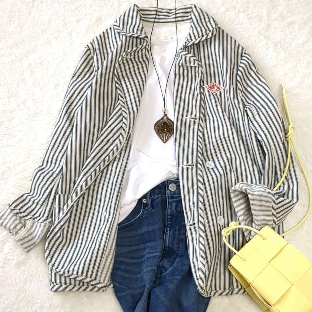 ダントン ヒッコリー 丸襟　コットン　ストライプ　ジャケット アウター　 S