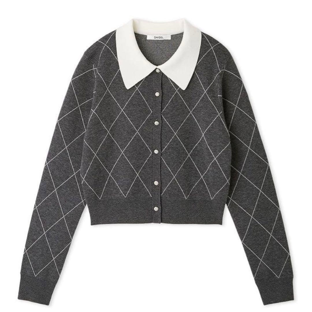 SNIDEL アーガイルチェックカーディガン　グレー