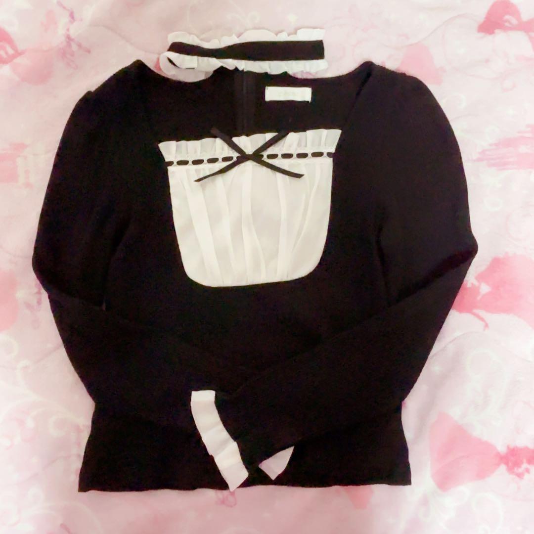 pium♥ラウンドフリルチョーカーカットソー♥くろ