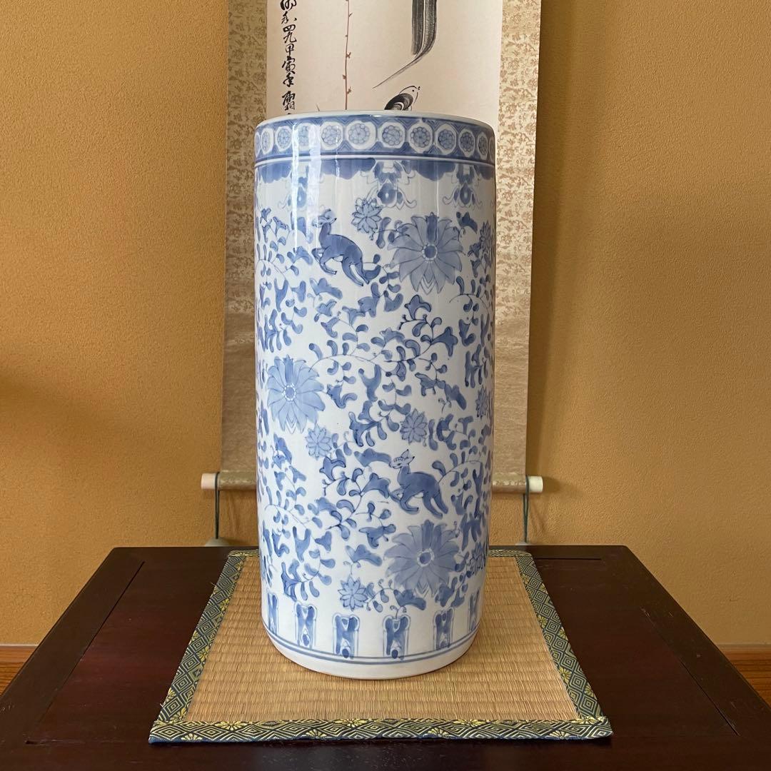 【昭和レトロ】陶器 傘立て 高さ約46㎝ レトロ 花模様 置物 花瓶 ビンテージ