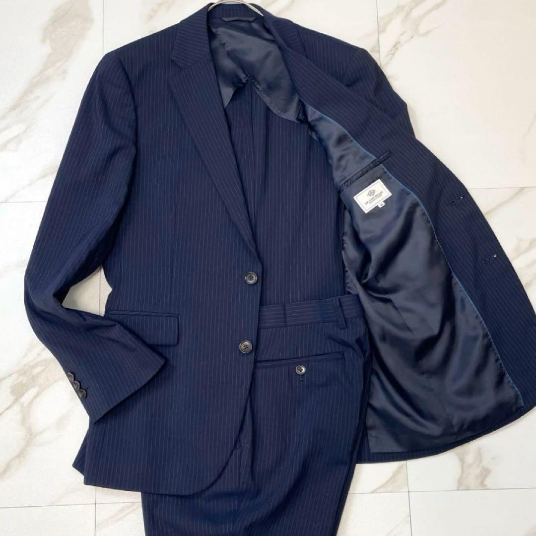 【美品】ビームスハート スーツ セットアップ ネイビー ストライプ 洗える 48