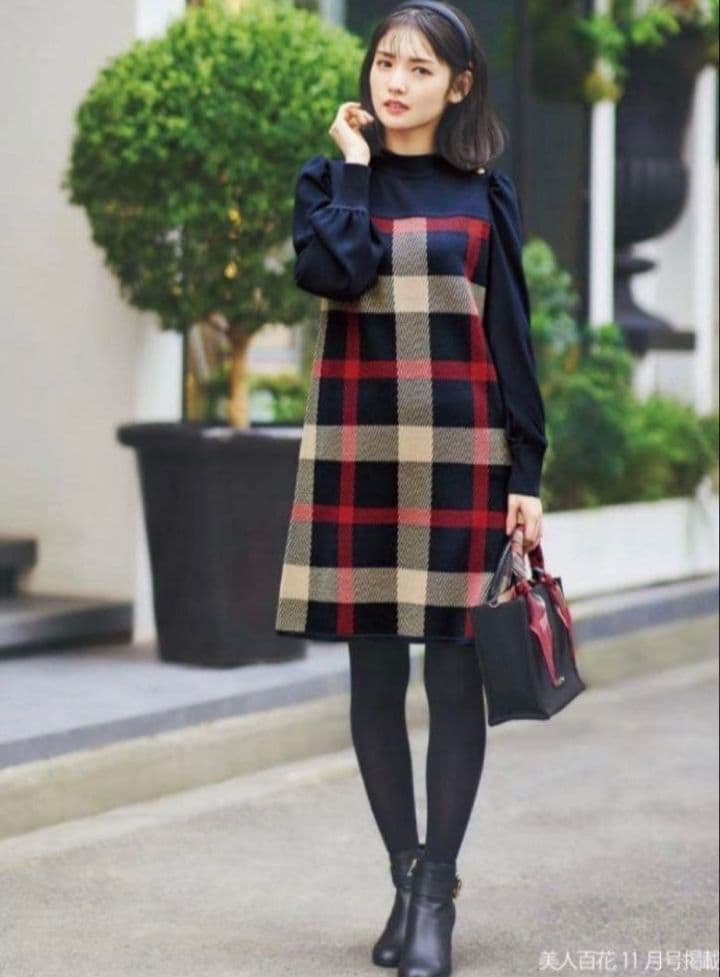 BLUE LABEL CRESTBRIDGE チェック柄ニットワンピース 38