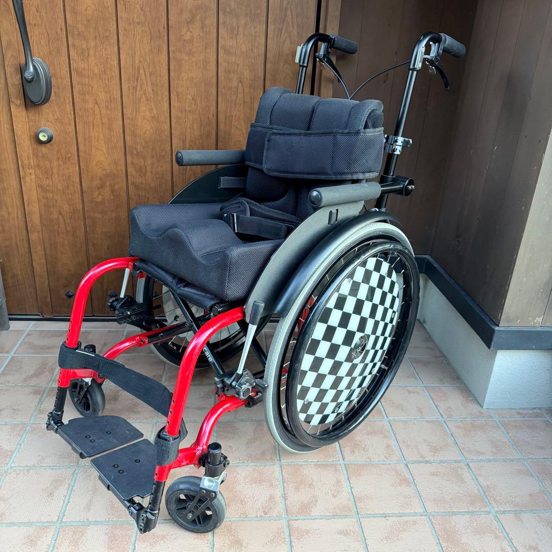 車いす　OX miniNeoジュニア　スクール　赤　チェッカー柄　子供用車椅子
