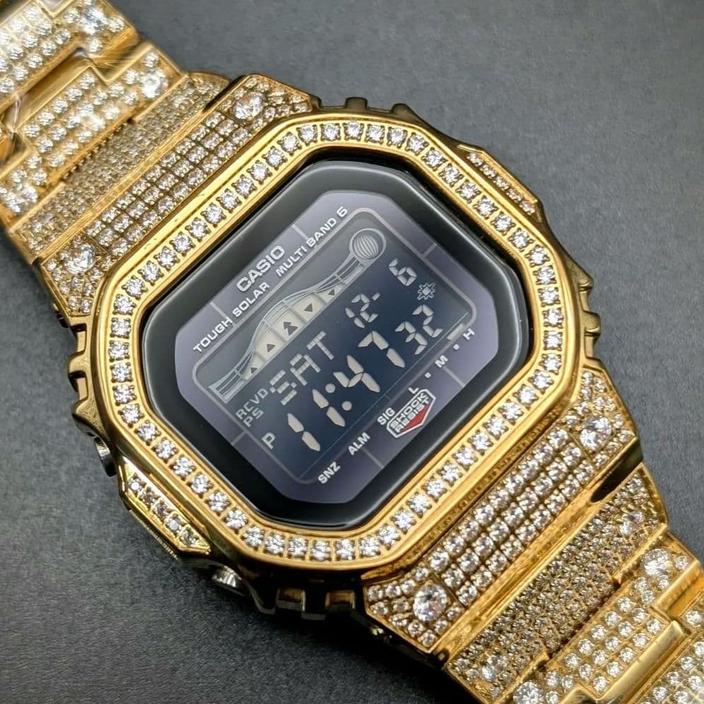美品 GWX5700 電波ソーラー タイドグラフ ダイヤ装飾ゴールドフルメタル