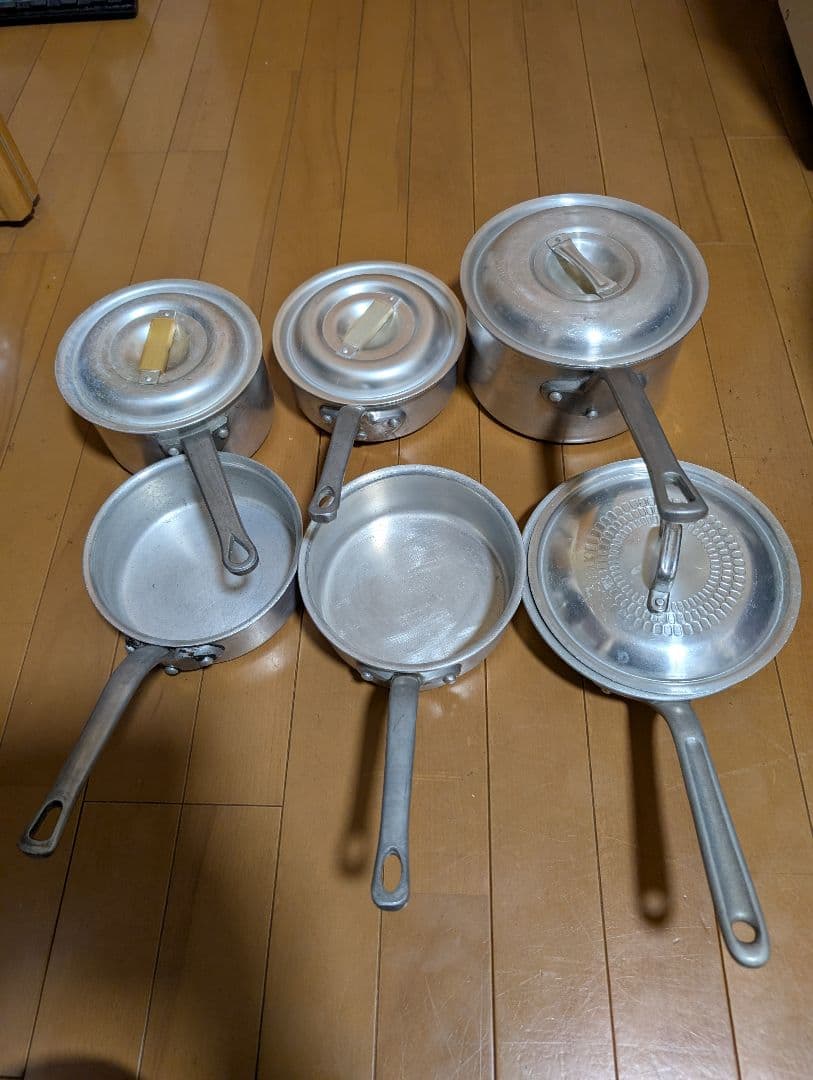 アルミ製片手鍋 6個セット 蓋4付