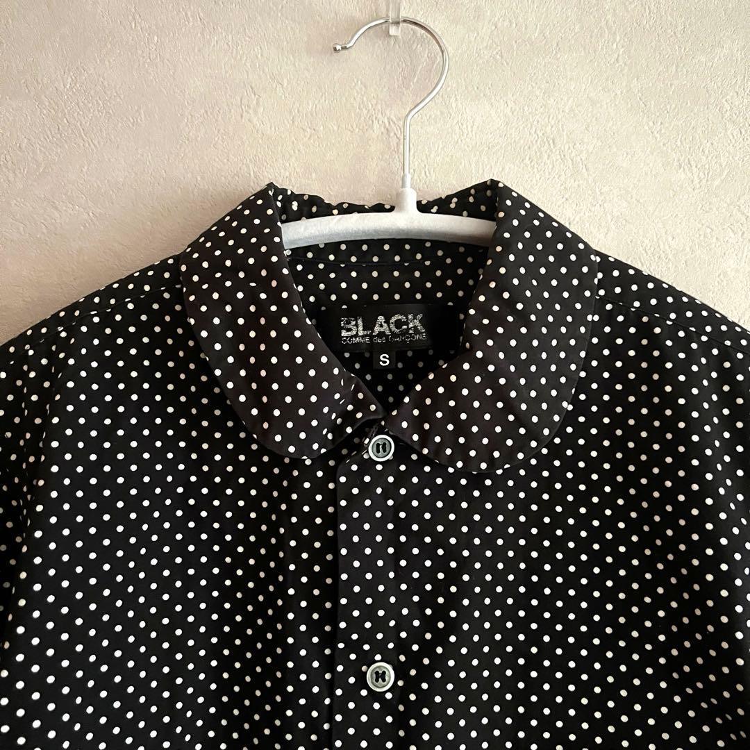 希少 08年製 ブラックコムデギャルソン ドット柄 丸襟 デザインシャツ