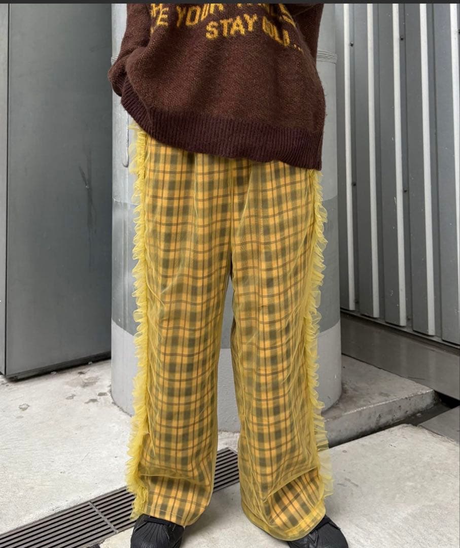 チャオパニック　チュールレイヤードチェックパンツ　イエロー