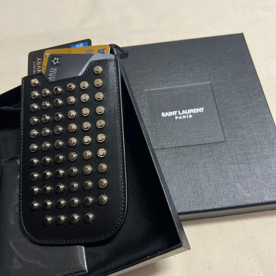 稀少 エディ期 初期 サンローラン パリ スタッズ カードケース 黒銀①
