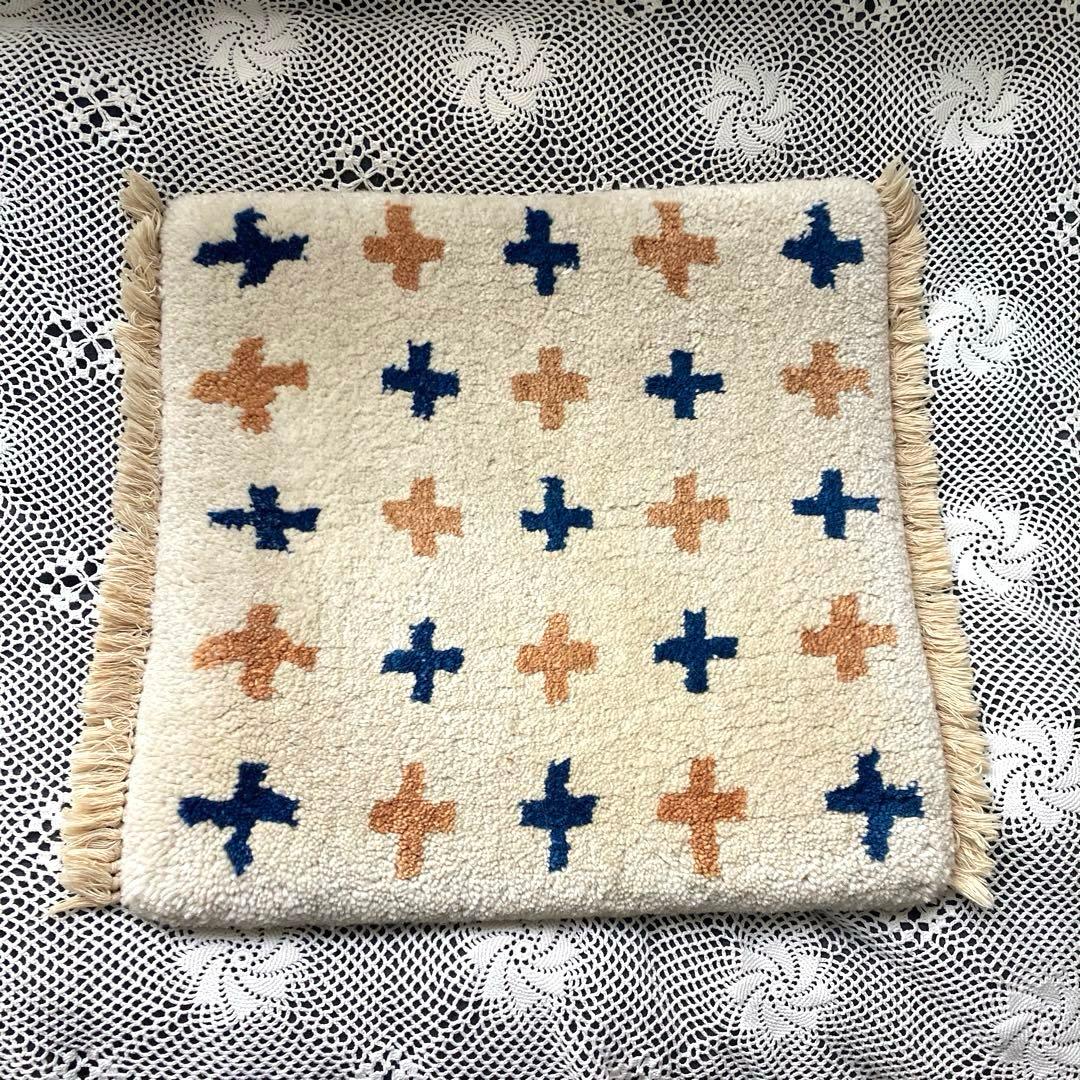 MUNI 十字模様 フリンジ付きチェアラグ5枚セット バラ売り不可