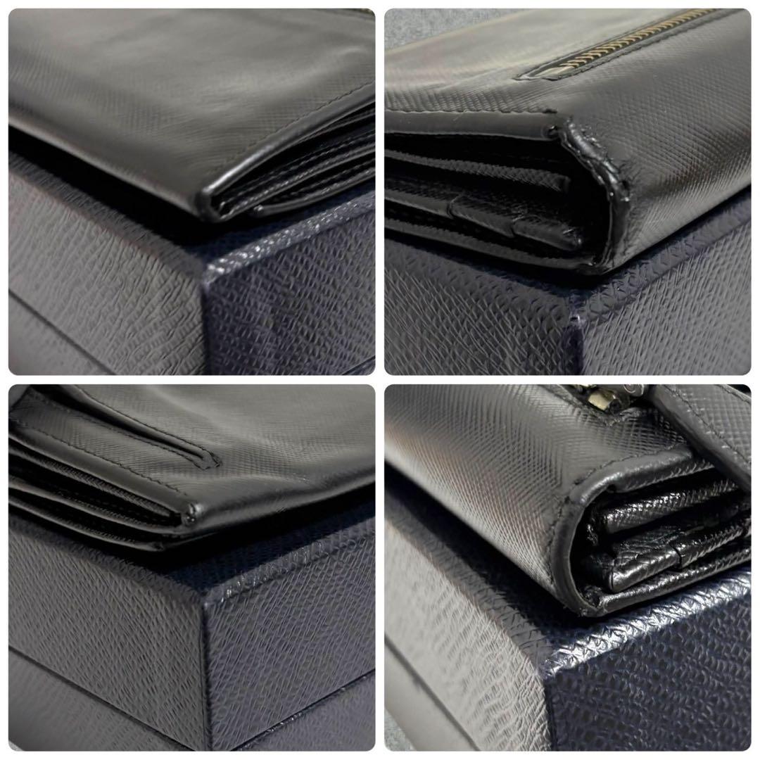 美品✨PRADA プラダ 長財布 二つ折り財布 サフィアーノ ブラック 三角