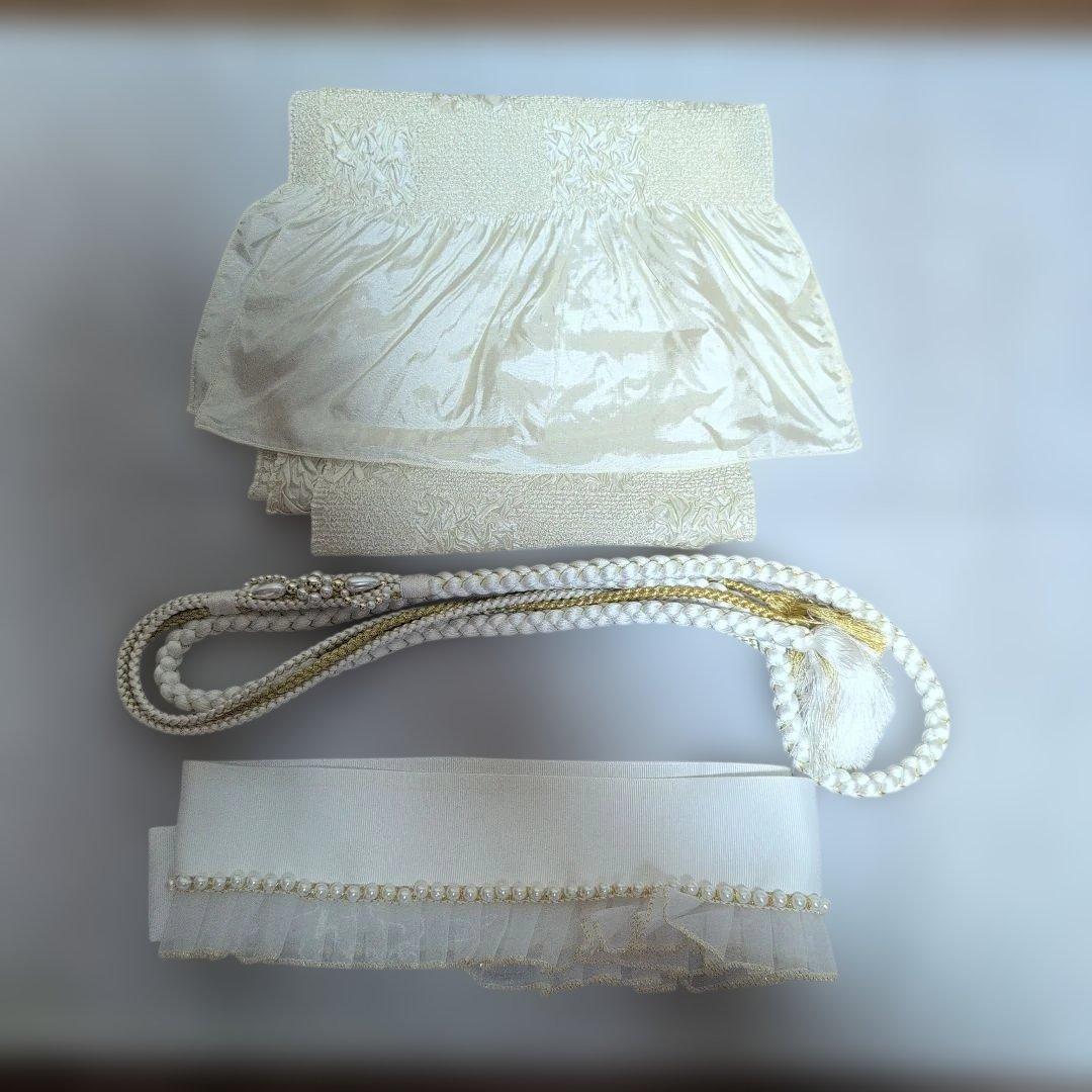 帯締め帯揚げ重ね襟 アイボリー パールフリル付き セット