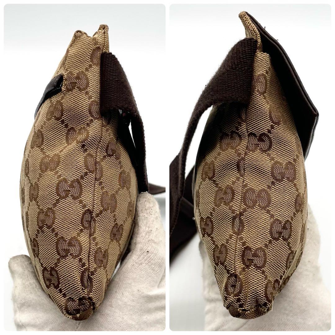 極美品✨グッチ ボディバッグ GG キャンバス レザー ウエストバッグ ブラウン