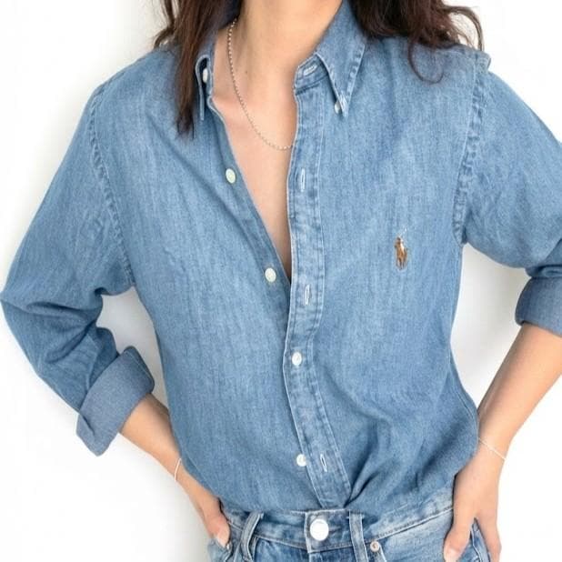 【美品】ラルフローレン ダンガリーシャツ L デニム マルチポニーオーバーサイズ