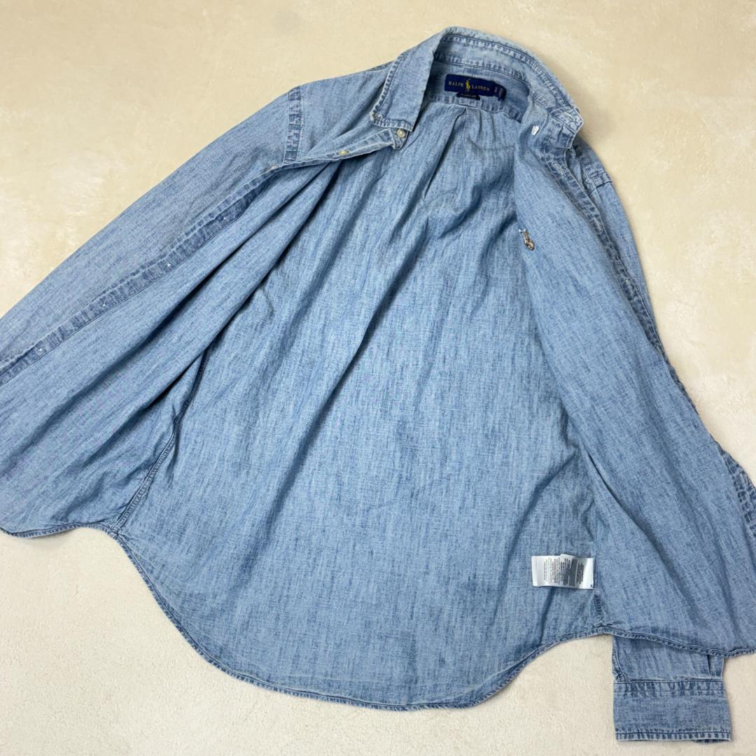 【美品】ラルフローレン ダンガリーシャツ L デニム マルチポニーオーバーサイズ