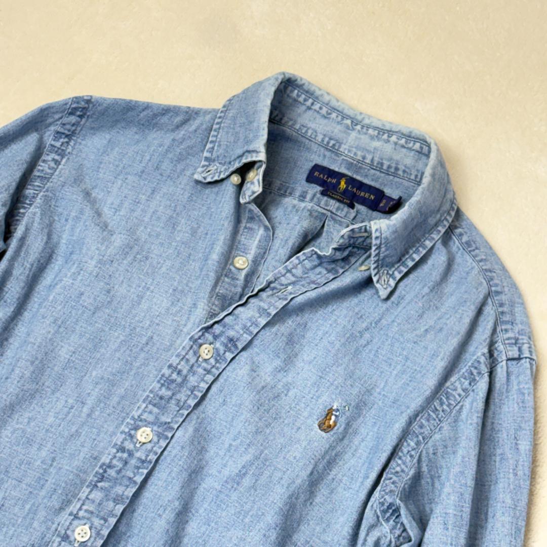 【美品】ラルフローレン ダンガリーシャツ L デニム マルチポニーオーバーサイズ