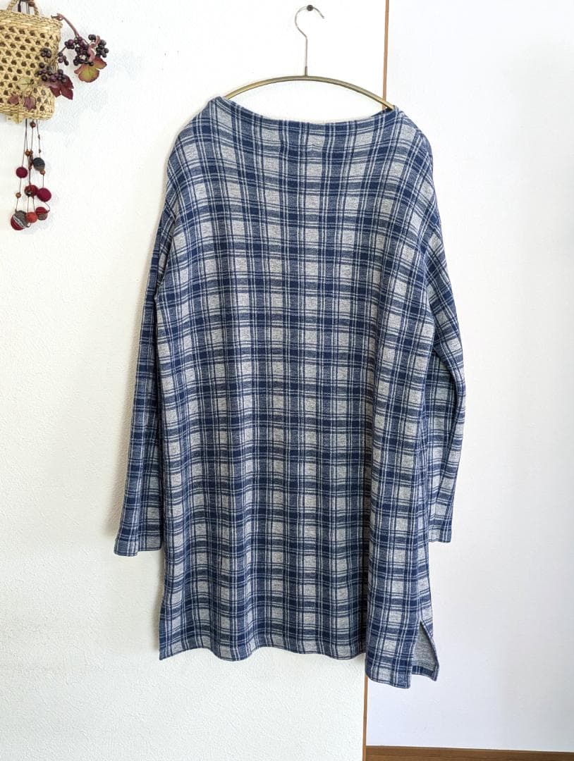 プランテーション☆ダブルスラブチェックジャージィOP☆杢グレイ×青☆手洗い可