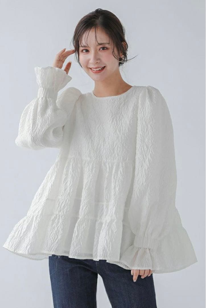 新品未使用フィットモアfitmoreタックスリーブジャガードトップス