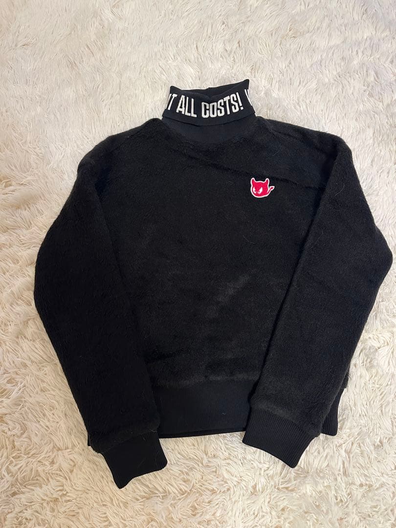 WAAC 防寒 裏地つきシャギーニット ブラック