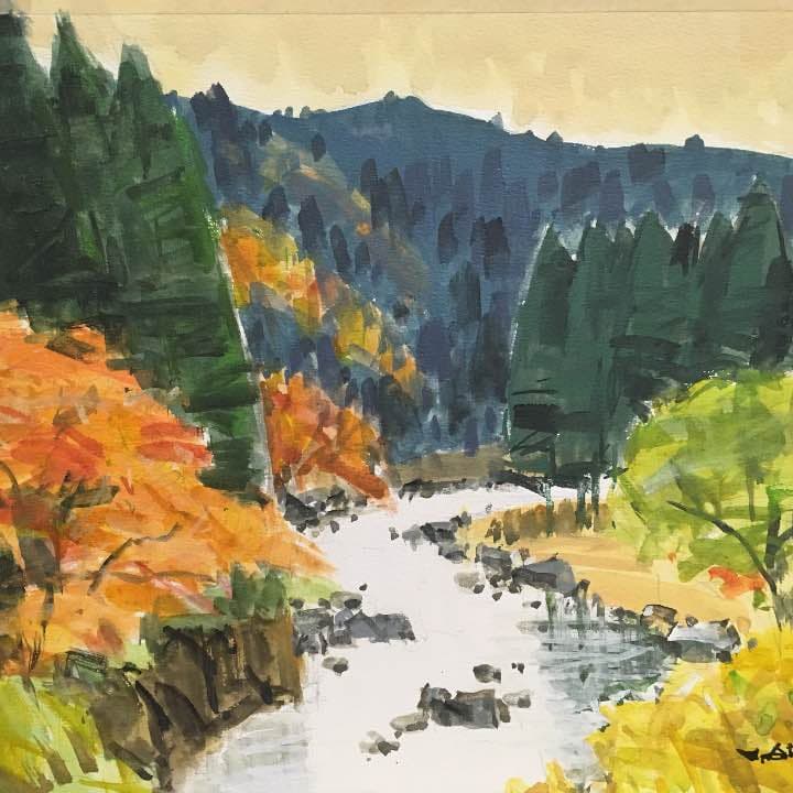 秋色     水彩画  荒木久夫