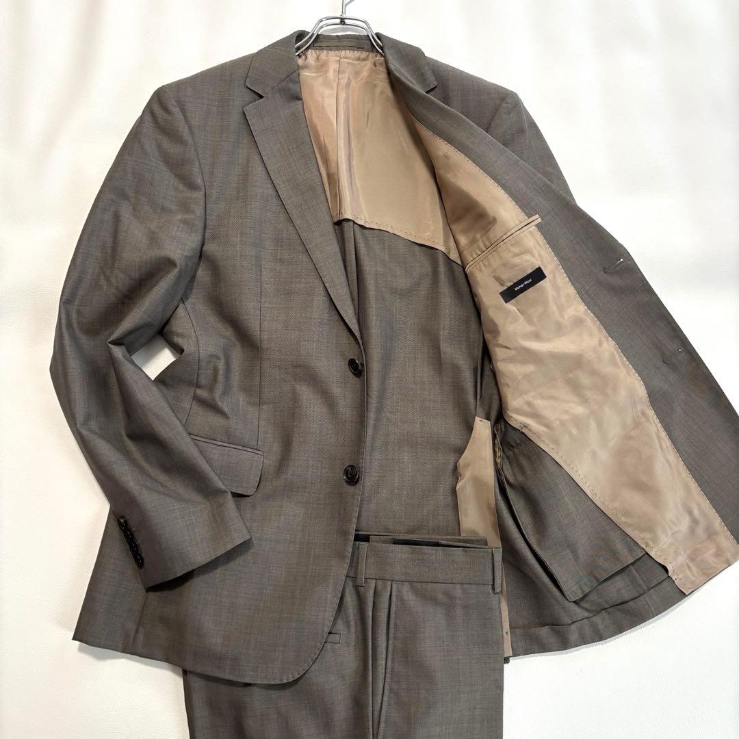 美品 ヒューゴボス[モヘヤ混 XLサイズ]スーツ セットアップ グレー系